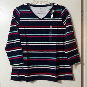 Kim Rogers Striped V-Neck Perfectly Soft Striped Tee XXL